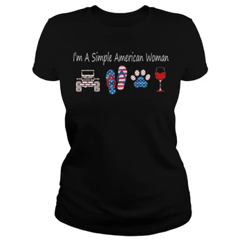 Я простая американская женщина, автомобильные шлепанцы, женская футболка с изображением собаки и вина