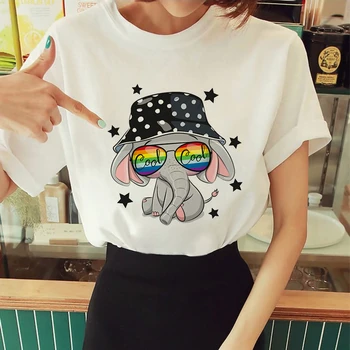 2023 Модная футболка Женская Летняя с рисунком слона из мультфильма, женские футболки с графическим принтом harajuku, Повседневная футболка с коротким рукавом, женские топы