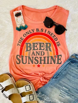 Женская летняя пляжная майка, единственное, что мне нужно, это пиво и солнечный свет, радужный жилет, топы, Рубашки без рукавов, повседневная футболка для вечеринки