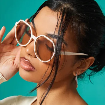 Модные круглые солнцезащитные очки женские винтажные брендовые дизайнерские черные солнцезащитные очки Женские ретро оттенки Зеркало в большой оправе Oculos De Sol