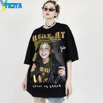 Футболка YICIYA, укороченный топ y2k, женский топ оверсайз с короткими рукавами, летний хип-хоп, винтажные летние блузки, футболка, винтажные топы