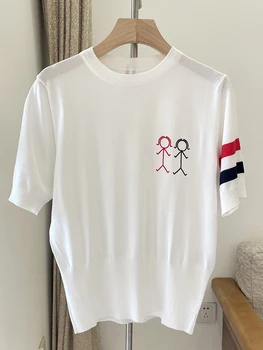 Высококачественная корейская модная рубашка поло из ледяного шелка в цветную полоску без рукавов, майка, внешняя футболка, универсальный пуловер Поло