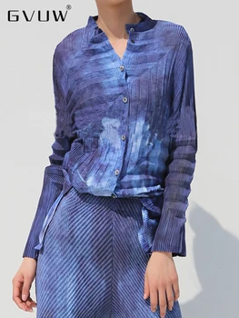 Женские плиссированные футболки GVUW Tie Dye с длинным рукавом, новинка осени 2023, винтажный нишевый дизайн, Женская одежда с принтом 17G2412
