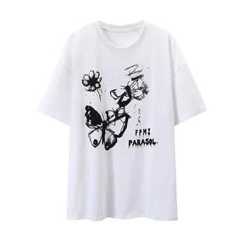 PUWD Y2K/ Белая футболка с Бабочкой для девочек, Летняя Модная Женская Свободная Уличная Одежда 2022, Топы с коротким рукавом, Женские Повседневные Футболки