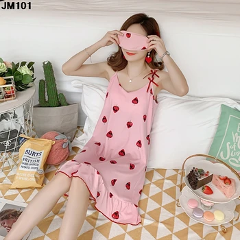 Летняя Модная пижама на подтяжках, юбка в стиле Харадзюку, Женская Розовая ночная рубашка с рисунком клубники, Повседневная Милая Удобная сексуальная Ночная рубашка