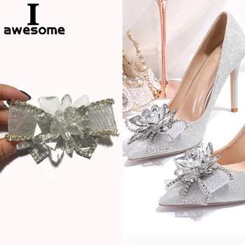 Новые Блестящие хрустальные туфли-бантики со стразами для Новобрачных, Аксессуары для свадебной вечеринки, Босоножки на высоком каблуке, украшения в виде цветка обуви