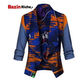 Изготовленный на Заказ Блейзер с Восковым Принтом в Африканском Стиле для Женщин, Пальто с длинным рукавом Bazin Riche Dashiki, Женская Одежда в стиле Пэчворк WY6072