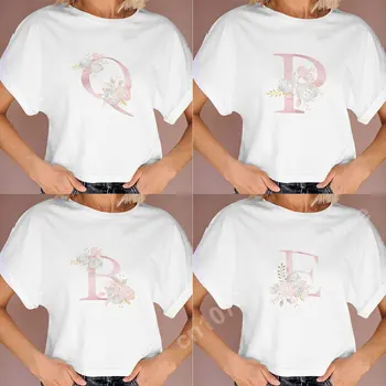 Женская футболка с буквами и цветами, Летняя Белая повседневная футболка Y2k, Топы, Футболки с коротким рукавом, графическая футболка, Одежда Kawaii