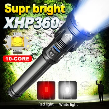 Мощный тактический фонарик 9000LM XHP360, мощные светодиодные фонари, 7 режимов, Перезаряжаемый фонарь для похода на Охоту