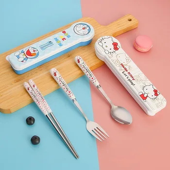 Hello Kitty Посуда из нержавеющей Стали Sanrio Kawaii Аниме Портативные Милые Мультяшные Палочки Для Еды, Ложка, Вилка, Детские игрушки для путешествий на открытом воздухе