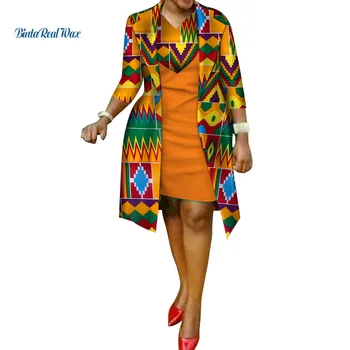 Новое Женское Платье с принтом в африканском стиле и Костюм-пальто из хлопка Bazin Riche, Комплекты из 2 предметов, Традиционная африканская женская одежда WY586