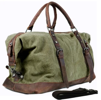 Винтажные военные холщовые кожаные мужские дорожные сумки, сумки для ручной клади, мужские спортивные сумки, дорожная сумка-тоут, большая сумка для выходных на ночь