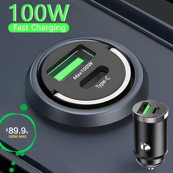 Мини-автомобильное зарядное устройство мощностью 100 Вт, зажигалка, быстрая зарядка для iPhone QC3.0 Mini PD USB Type C, автомобильное зарядное устройство для Samsung Huawei