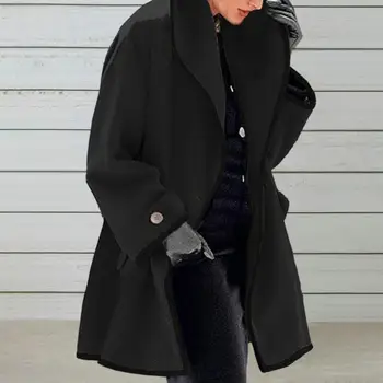 Женская зимняя куртка, подходящая по цвету, Свободная, на одной пуговице, Утолщенная, Теплая, С Длинным рукавом, Шерстяное пальто с капюшоном