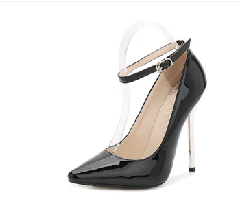 Пикантные женские туфли на очень высоком каблуке, туфли-лодочки с ремешком на щиколотке, Женские туфли на тонком металлическом каблуке 13 см, туфли с острым носком