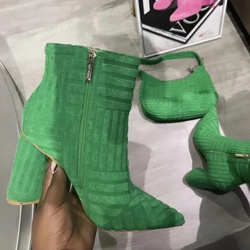 2023 Новый женский бренд Класса люкс На высоком каблуке, модные зеленые теплые женские ботинки в уличном стиле с острым носком, Модные женские ботинки