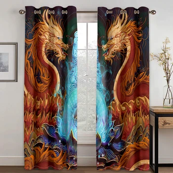 Традиционный китайский миф благоприятный животный узор 3D цифровая печать занавес гостиная спальня занавес две панели