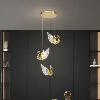 Современная хрустальная люстра с лебедем, скандинавские роскошные светильники для помещений, гостиная, лестница, кухня, украшения для дома