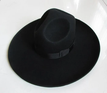 Мужская 100% Шерстяная Фетровая шляпа Fedoras С Широкими Полями, Оверсайз, 12 см, Шерстяная Шляпа, Модная Черная Фетровая Фетровая Шляпа, Шерстяная Кепка Для верховой езды, Шляпа B-8127