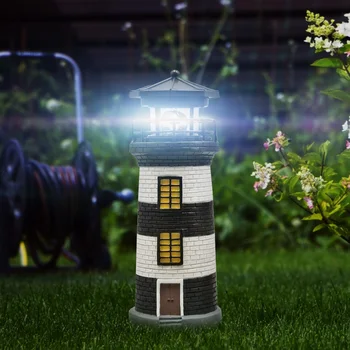 Солнечный светодиодный светильник в форме маяка, Садовый забор, Наружное украшение двора, Умный датчик, Вращающийся маяк, лампа