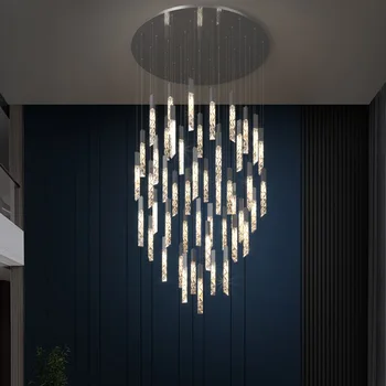 Роскошная Хрустальная Лестничная Люстра K9 Loft LED Chandelier для Ресторана, Гостиничного бара, Подвесного Светильника