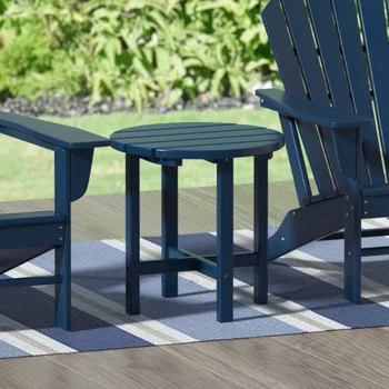 Садовый 18-дюймовый круглый пластиковый столик для патио на открытом воздухе, темно-синий столик для улицы, переносной столик