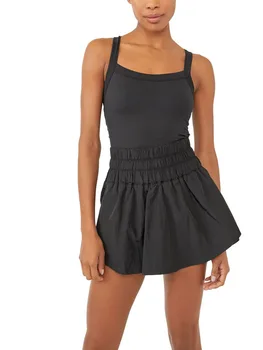 Женское теннисное платье с шортами под ним, однотонные спортивные платья без рукавов для тренировок, платье для гольфа