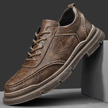 WAERTA, Британские деловые мужские Кроссовки, мужская повседневная обувь из натуральной кожи, Модная Мужская обувь с круглым носком, Оксфордские ретро-туфли на шнуровке