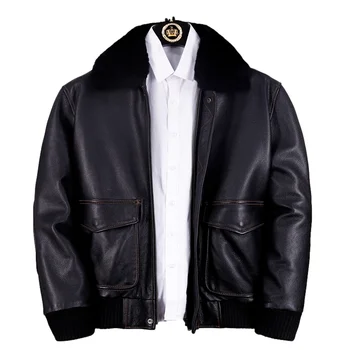Черная Зимняя Мужская Куртка G1 в стиле Милитари Европейского Размера Из натуральной Толстой воловьей Кожи, Свободные Теплые Авиационные Пальто из натуральной Кожи