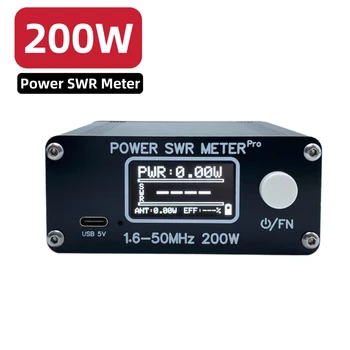 Профессиональная версия 1,6-50 МГц 0,5 Вт-200 Вт КВ Коротковолновый КСВ-измеритель мощности КВ PWR КСВ-измеритель с 1,29-дюймовым OLED-дисплеем + батарея на 50 часов