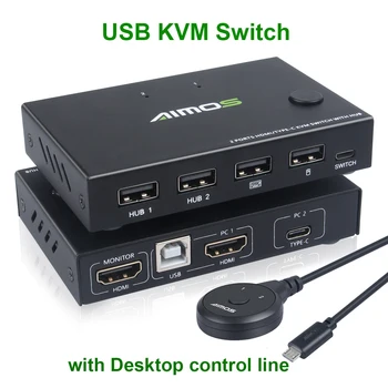 2-Портовый USB HD KVM-переключатель 2 В 1 Выход KVM-переключатель TYPE-C 2-Портовый принтер 4K HD с общим дисплеем компьютера, USB-мышь и клавиатура