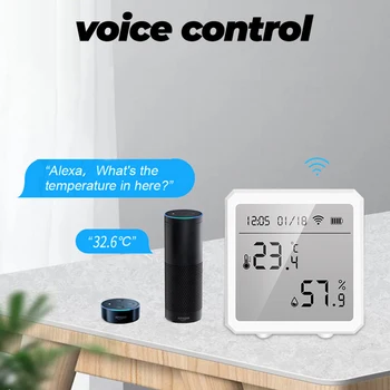 DM Smart WIFI Датчик температуры и влажности, гигрометр для помещений, термометр с ЖК-дисплеем, Поддержка Alexa Google Assistant