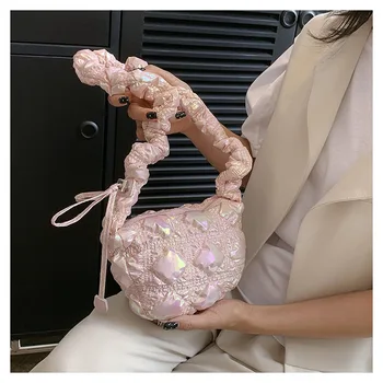 Женская сумка Cloud Mass Fold, Модная Розовая плиссированная сумка на плечо с глянцевой поверхностью, Милая блестящая сумка через плечо