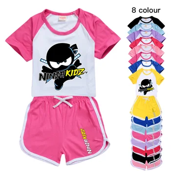 NINJA KIDZ/ Летняя Детская футболка для маленьких девочек, комплект со штанами, Повседневные короткие Топы Для мальчиков, Костюм Для малышей, Детские Пижамы, Спортивные костюмы, Одежда
