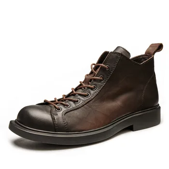 ковбойские мужские ботинки, Модные высококачественные мужские ботинки из натуральной кожи на шнуровке, бархатные мотоциклетные ботинки, уличные мужские ботинки