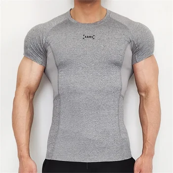 Рубашка для фитнеса, быстросохнущая футболка, Мужская футболка для бега в тренажерном зале, Тренировочная толстовка для бодибилдинга, приталенный топ с коротким рукавом