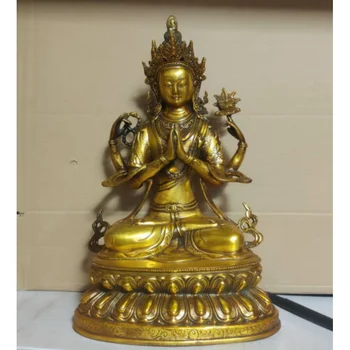 13-дюймовые статуи Будды Ченрезиг Кван-е Гуаньинь из тибетской античной бронзы с 4 рычагами