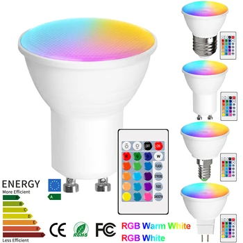 E14 RGB Светодиодные Лампы с Дистанционным Управлением Smart Spotlight Лампы AC85-265V С Регулируемой Яркостью 16 Цветов Ночник E26 E27 GU10 MR16 Home Party Decor