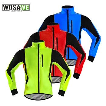 WOSAWE Светоотражающая зимняя велосипедная куртка Флисовая Теплая велосипедная майка Ветрозащитная Водонепроницаемая Одежда для шоссейных велосипедов MTB Soft Shell Coat