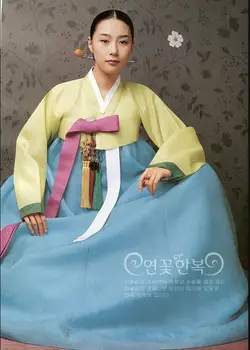 Корейское платье Традиционный Древний топ и юбка Ханбок, 6 слоев, Женское Свадебное платье, Весна, Винтаж