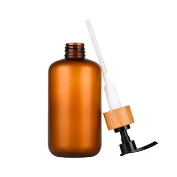 ПЭТ-пластик, матовый коричневый жидкий тонер, Пластиковые бутылки с бамбуковой завинчивающейся крышкой, прозрачный контейнер для косметики из ПЭТ