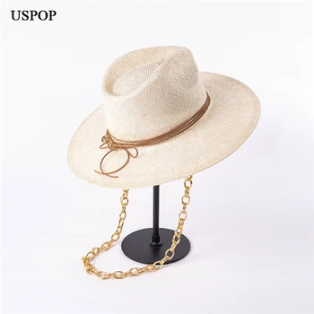 Новые соломенные шляпы USPOP, летние шляпы с широкими полями, пляжная шляпа, солнцезащитная шляпа из натурального сизаля с цепочкой
