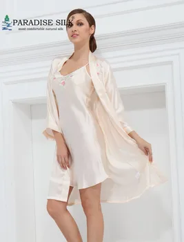 Женский халат из 2 предметов, комплект из 100% чистого шелка, длинный халат, Размер комплекта M, L, XL