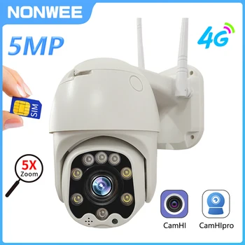 4G SIM-карта Камера Безопасности PTZ 5MP Наружные WIFI Скоростные Купольные Камеры Видеонаблюдения CCTV P2P Ночного Видения Автоматическое Отслеживание Camhi