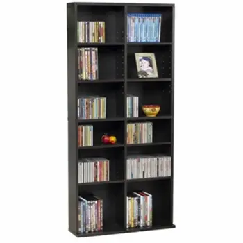 Регулируемый книжный шкаф для хранения деревянных носителей (228 DVD, 464 CD), Espresso