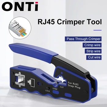ONTi RJ45 Проходит Через Обжимной инструмент и разъем Rj45, Ethernet-Обжимной Инструмент Для Зачистки проводов для Cat6a Cat5