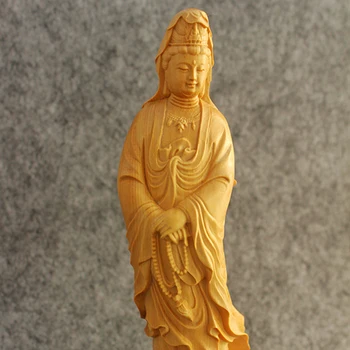 Мини-резьба по самшиту украшение дома резьба по дереву статуя буддизма Гуаньинь Бодхисаттва Кван-инь статуэтка будды
