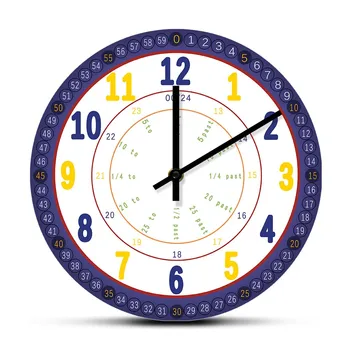 Часы времени обучения Бесшумные Кварцевые Настенные часы для дома, школьного класса, Детской комнаты, Игровой комнаты, Декоративные Обучающие часы с указанием времени