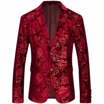 Мужской блейзер с цветочным рисунком, роскошный брендовый костюм на одной пуговице, мужской пиджак для свадебной вечеринки, сценический костюм Homme