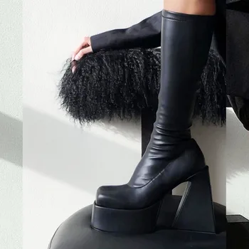 DORATASIA/ Бренд 2022, Зимние женские ботинки на высоком каблуке, Обувь на платформе до середины икры, Нескользящая Модная Элегантная Качественная Обувь